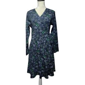 NWT Passion Lilie Sz L Navy Blue Micro Floral True Wrap Dress Organic Cotton